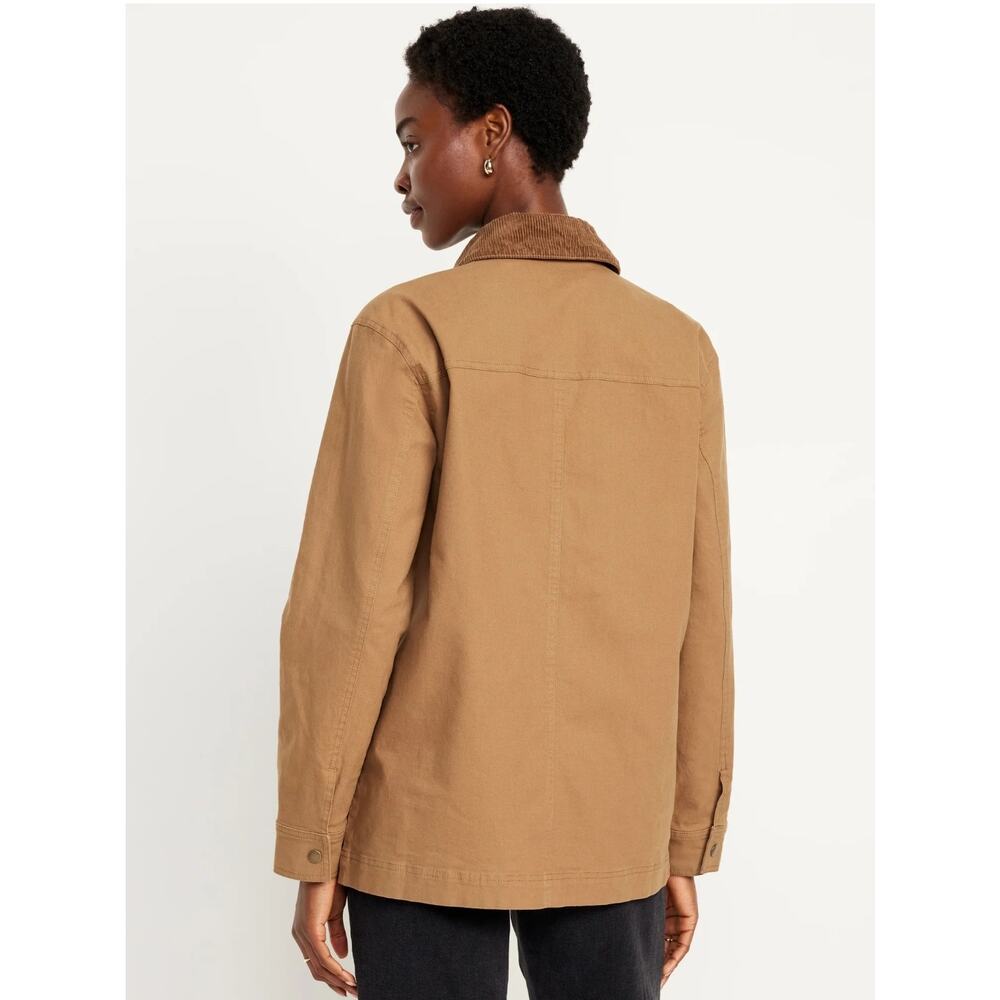 Old Navy Brown and Tan Corduroy Canvas Barn Chore Jacket Size XL 90s Preppy - Picture 2 of 8